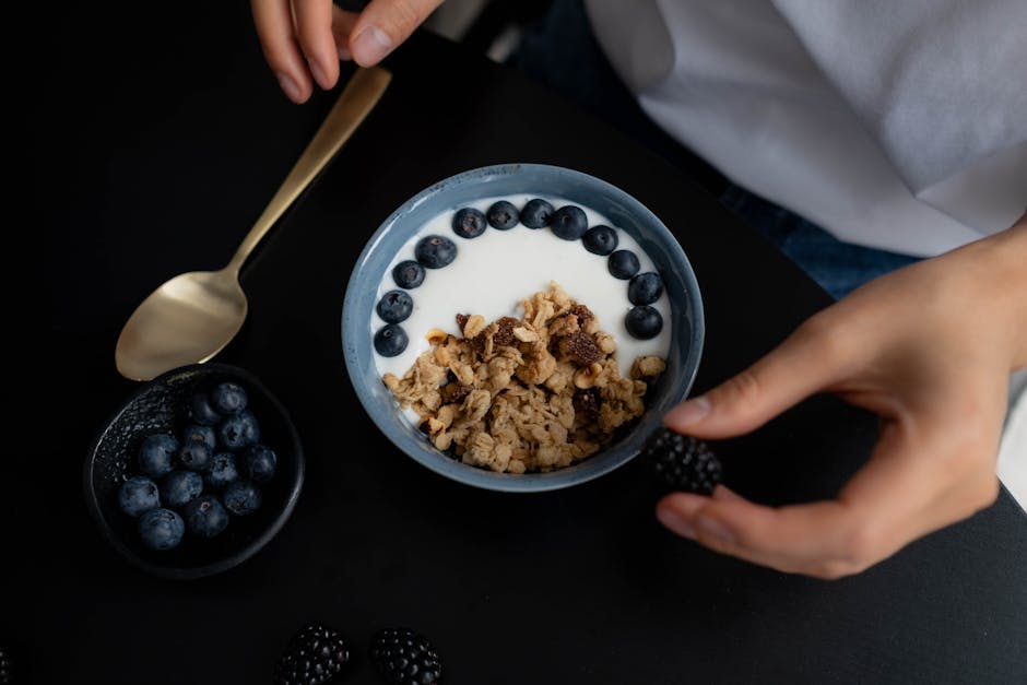 blueberry protein bagels ingredients flat lay blueberry protein bagels ingredients flat lay