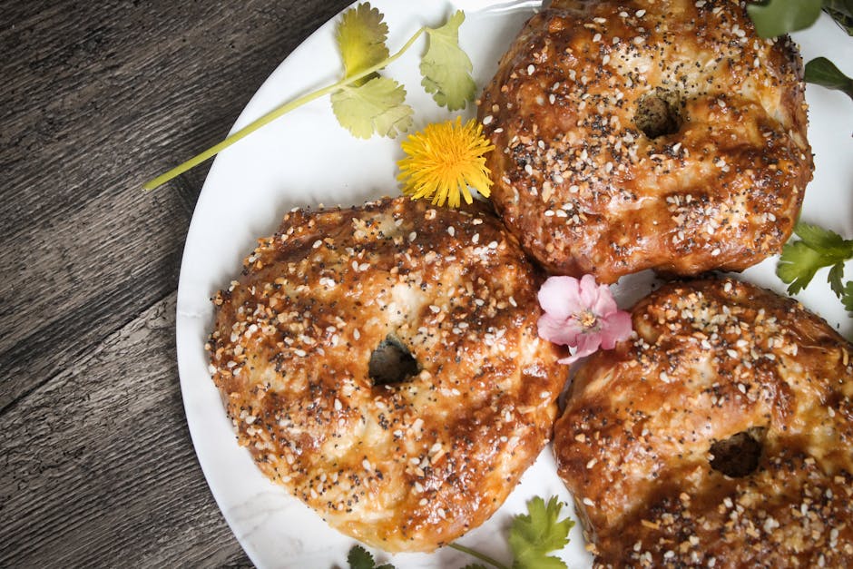 blueberry protein bagels served plated blueberry protein bagels served plated