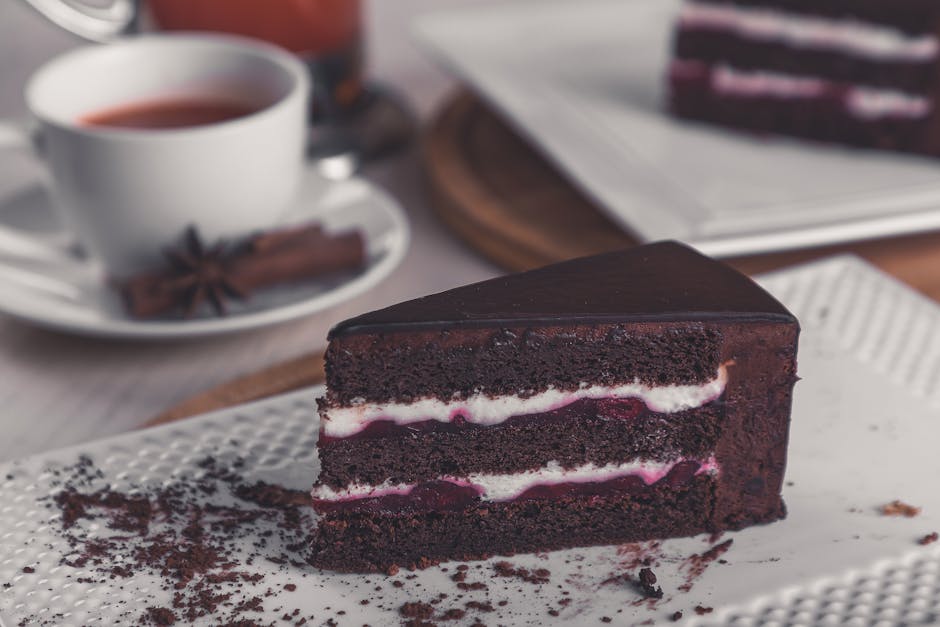 Homemade Chocolate Cake served plated Homemade Chocolate Cake served plated